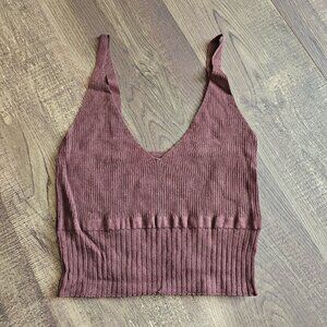 NEW!!  Miss Love Ribbed Strappy Knit Top Cropped Tank, S, Chocolate